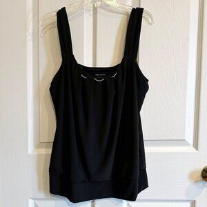 WHBM Black Lined Tank Top with Gold Rope Chain Accent & Banded Bottom Medium